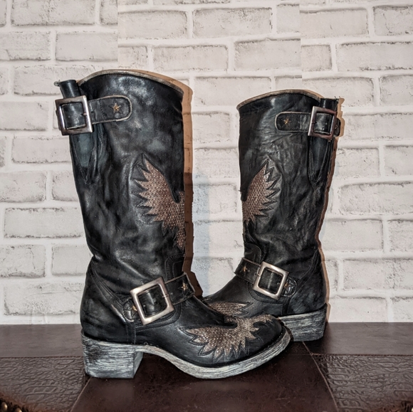 NEW Old Gringo Iron Eagle Black Distressed Riveted Biker Boots size 6.5 - Picture 10 of 13